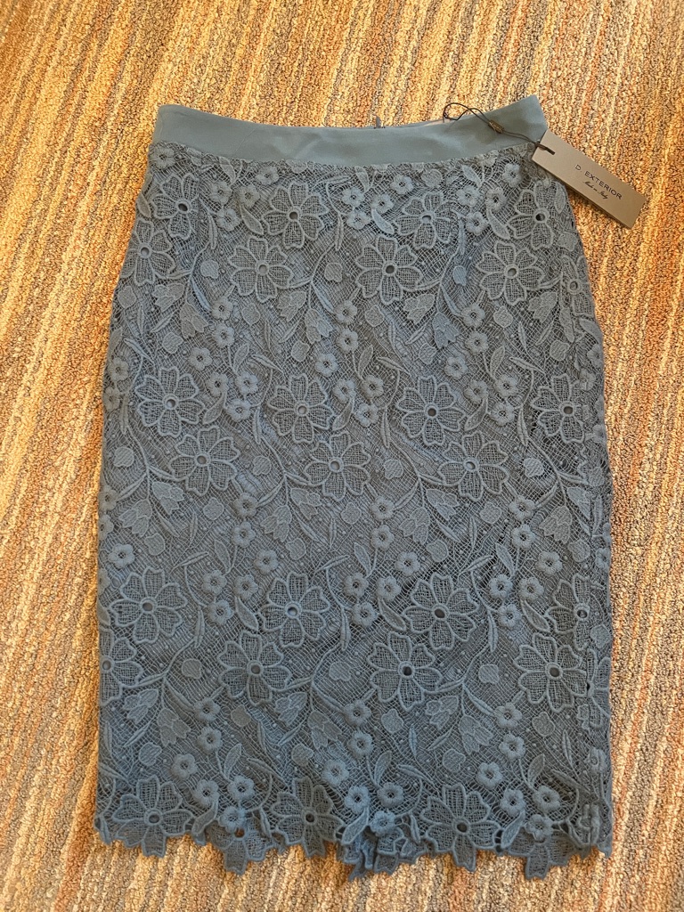 Blue Slate Floral Lace Pencil Skirt. Made In Italy New It 44/Us 8